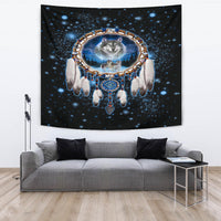 Galaxy Dreamcatcher Wolf 3D Native American Tapestry LT10 - Wonder Print Shop