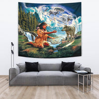 Wolves and Native Women Native American Tapestry LT10 - Wonder Print Shop