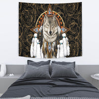 Wolf Dreamcatcher Feather Native American Tapestry LT10 - Wonder Print Shop