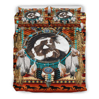 White and Brown Horse Dreamcatcher Native American Bedding Set LT10 - Wonder Print Shop