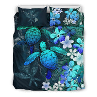 Kanaka Maoli (Hawaiian) Bedding set - Sea Turtle Tropical Hibiscus and Plumeria Blue - Wonder Print Shop