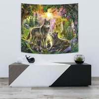 Native American Wolf Happiness Family In The Spring Forest Tapestry LT10 - Wonder Print Shop