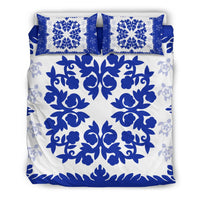 Hawaii Bedding Set - Hawaiian Quilt Plumeria Medallion Blue Bedding Set - AH - Wonder Print Shop