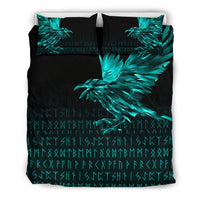 Viking Bedding Set The Raven Of Odin Rune Cyan RLT12 - Wonder Print Shop