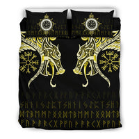 Viking Bedding Set, Fenrir Raven and Vegvisir Tattoo Yellow RLT12 - Wonder Print Shop
