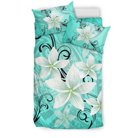 Hawaiian Plumeria Polynesian Bedding Set - Turquoise - Wonder Print Shop