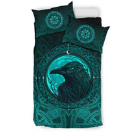 Viking Bedding Set, Ethnic Odin Raven Cyan RLT12 - Wonder Print Shop