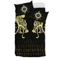 Viking Bedding Set, Fenrir Raven and Vegvisir Tattoo Yellow RLT12 - Wonder Print Shop