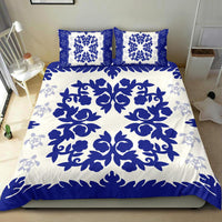 Hawaii Bedding Set - Hawaiian Quilt Plumeria Medallion Blue Bedding Set - AH - Wonder Print Shop