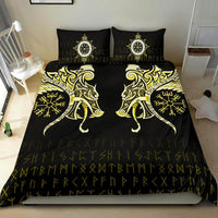 Viking Bedding Set, Fenrir Raven and Vegvisir Tattoo Yellow RLT12 - Wonder Print Shop