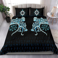 Viking Bedding Set, Fenrir Raven and Vegvisir Tattoo Cyan RLT12 - Wonder Print Shop