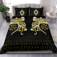 Viking Bedding Set, Fenrir Raven and Vegvisir Tattoo Yellow RLT12 - Wonder Print Shop