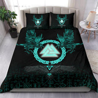 Viking Bedding Set Three Raven and Valknut Cyan RLT12 - Wonder Print Shop
