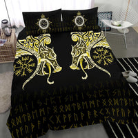 Viking Bedding Set, Fenrir Raven and Vegvisir Tattoo Yellow RLT12 - Wonder Print Shop