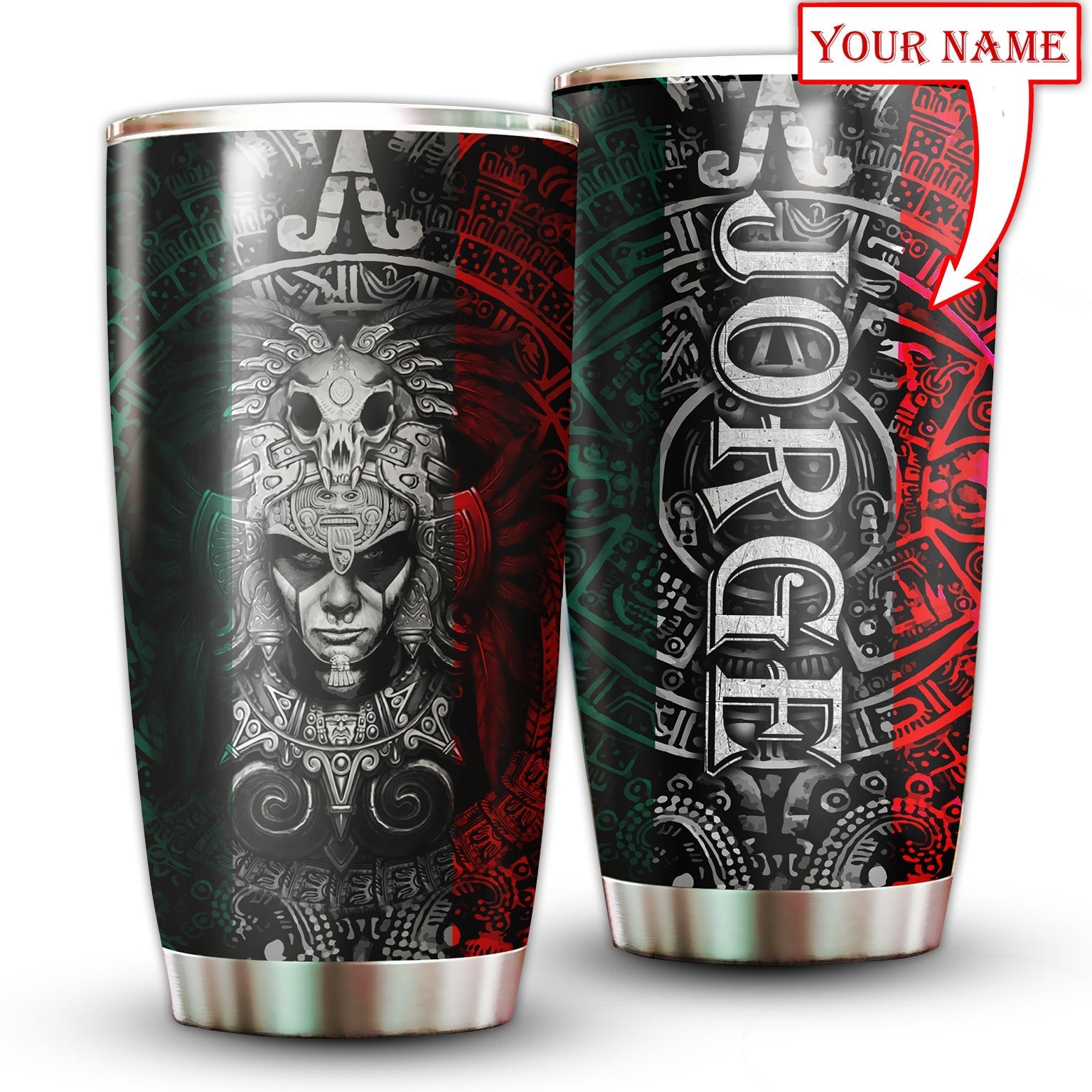 aztec-mexico-green-and-red-personalized-tumbler