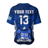 (Custom Text and Number) Fiji Rugby Baseball Jersey Flying Fijians Blue Tapa Pattern LT13 - Wonder Print Shop