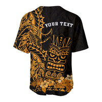 Back black baseball jersey with 'YOUR TEXT' and gold tiki mask with flowers