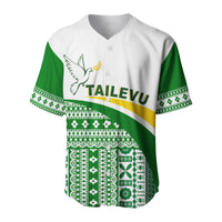 White and green rugby baseball jersey, V-neck, 'TAILEVU' and tapa pattern