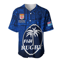(Custom Text and Number) Fiji Rugby Baseball Jersey Flying Fijians Blue Tapa Pattern LT13 - Wonder Print Shop