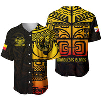 Marquesas Islands Tiki Baseball Jersey Gradient Marquesan Tattoo LT13 - Wonder Print Shop