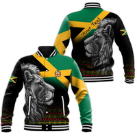 (Custom Personalised) Jamaica Lion Baseball Jacket Jamaican Pattern Version Black LT13 - Wonder Print Shop