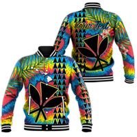 (Custom Personalised) Hawaii Rainbow Tie Dye Baseball Jacket Flowers Polynesian Hawaiian Tribal LT13 - Wonder Print Shop