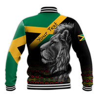 (Custom Personalised) Jamaica Lion Baseball Jacket Jamaican Pattern Version Black LT13 - Wonder Print Shop
