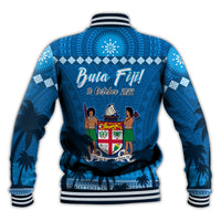 Bula Fiji Day Baseball Jacket Fijian Tapa with Palm Tree 52nd Anniversary LT13 - Wonder Print Shop