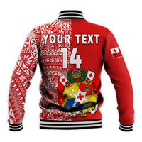 Custom Text And Number Tonga Baseball Jacket Tongan Coat Of Arms Ngatu Pattern - Wonder Print Shop