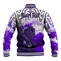 Custom Personalised Manaia Maori Baseball Jacket Fern Aotearoa Purple Waves LT13 - Wonder Print Shop