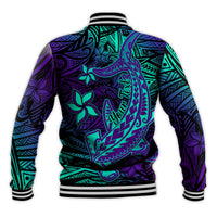 Custom Personalised Polynesian Baseball Jacket Purple Paradise Hawaiian Tribal Hammerhead Shark - Wonder Print Shop