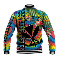 (Custom Personalised) Hawaii Rainbow Tie Dye Baseball Jacket Flowers Polynesian Hawaiian Tribal LT13 - Wonder Print Shop