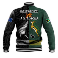 South Africa Protea and New Zealand Fern Baseball Jacket Rugby Go Springboks vs All Black LT13 - Wonder Print Shop