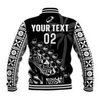 Custom Text And Number Fiji Rugby Baseball Jacket Fijian Cibi Dance Tapa Pattern Black - Wonder Print Shop