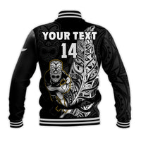 Custom Text And Number New Zealand 2022 Rugby Baseball Jacket All Black Silver Fern Maori Pattern Version Black - Wonder Print Shop