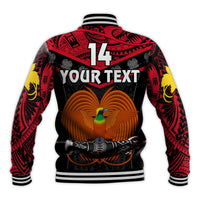 Custom Text And Number Papua New Guinea Rugby Baseball Jacket PNG Kumuls Bird Of Paradise Black - Wonder Print Shop
