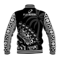 Fiji Rugby Baseball Jacket Fijian Cibi Dance Tapa Pattern Black - Wonder Print Shop