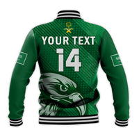 (Custom Text And Number) Saudi Arabia Football Baseball Jacket Green Falcons World Cup 2022 - Wonder Print Shop