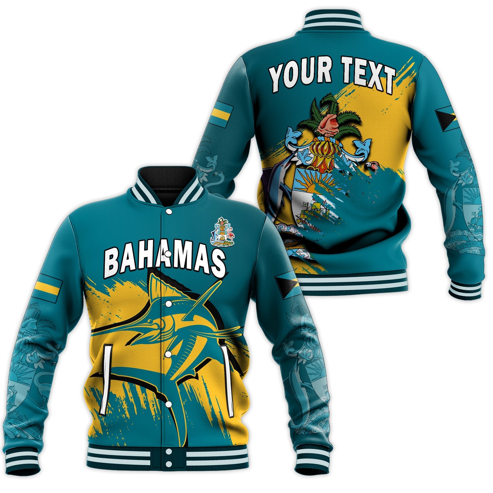 custom-personalised-bahamas-baseball-jacket-blue-marlin-with-bahamian-coat-of-arms
