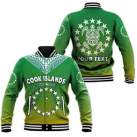 Custom Personalised Cook Islands Baseball Jacket Circle Pattern Mix Sea Turtle Green Version - Wonder Print Shop