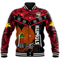 Custom Text And Number Papua New Guinea Rugby Baseball Jacket PNG Kumuls Bird Of Paradise Black - Wonder Print Shop