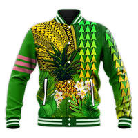 (Custom Personalised) Hawaii Pineapple Baseball Jacket Plumeria Frangipani Mix Tribal Pattern LT13 - Wonder Print Shop