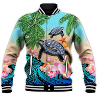 Custom Personalised Polynesian Turtle Coconut Tree And Orchids Baseball Jacket - Wonder Print Shop