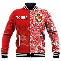 Custom Text And Number Tonga Baseball Jacket Tongan Coat Of Arms Ngatu Pattern - Wonder Print Shop