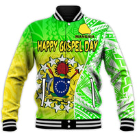 Happy Mangaia Gospel Day Baseball Jacket Cook Islands Coat of Arms Polynesian Pattern - Wonder Print Shop