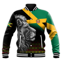 (Custom Personalised) Jamaica Lion Baseball Jacket Jamaican Pattern Version Black LT13 - Wonder Print Shop