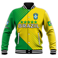 (Custom Text And Number) Brazil Football Baseball Jacket Brasil Map Come On Canarinho Sporty Style - Wonder Print Shop