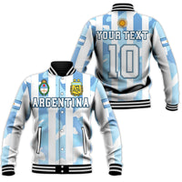 Unisex Bomberjacke Football, blau-weiße Streifen mit Camouflage, Rückseite 'YOUR TEXT 10'