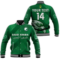 (Custom Text And Number) Saudi Arabia Football Baseball Jacket Green Falcons World Cup 2022 - Wonder Print Shop