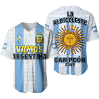 Jersey béisbol Argentina 2022 azul: frente “Vamos Argentina” y espalda “La Albiceleste”
